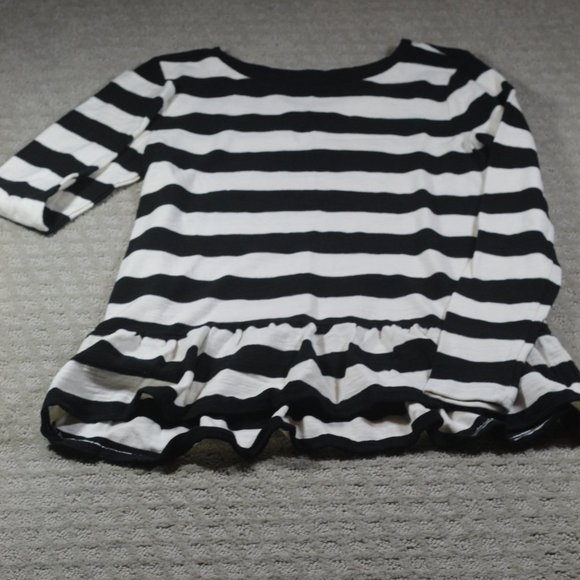 Ann Taylor Loft Size XS Black & Cream Striped LS Knit Peplum Top - LIKE NEW - Picture 1 of 5